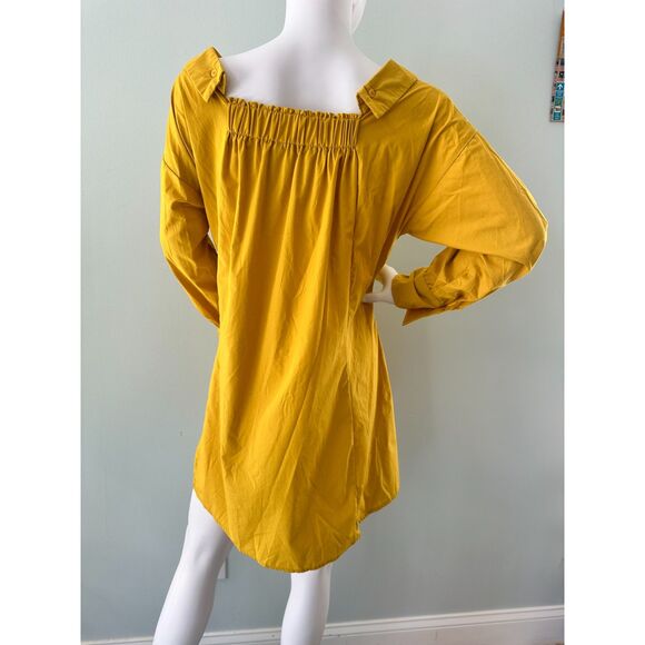 Haute Monde Yellow Corset Lace Up Button Down Mini Shirt Dress size Medium - Picture 2 of 8
